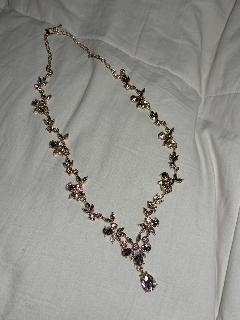 Gold and Light Purple Floral Crystal Necklace